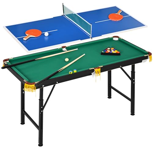 SPORTNOW Multigame Spieletisch 2-in-1 Multifunktionstisch inkl. Tischtennis Billardtisch mit Zubehör für Kinder, Jugendliche, Erwachsene Stahl 140 x 63 x 60-80 cm Grün