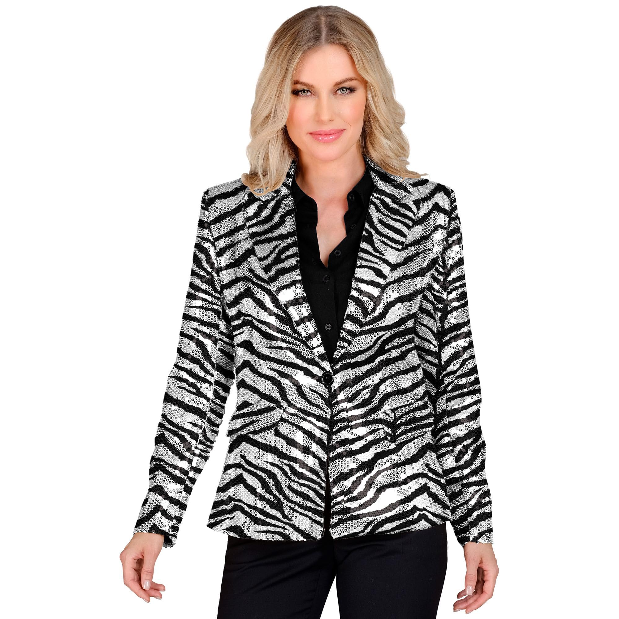 W WIDMANN MILANO Party Fashion - Party Fashion Blazer mit Pailletten für Damen, Schlagermove, Jackett, Animal Print, Festival, Faschingskostüme