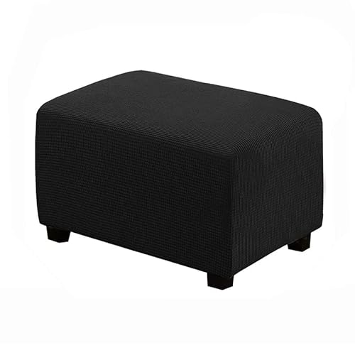 Crepundia Abnehmbarer Waschbarer Stuhlabdeckung, Rechteckiger Hocker abdecken elastische Fußstütze Slipcover for Home Sofa Fußstützeschutz(Black,S)