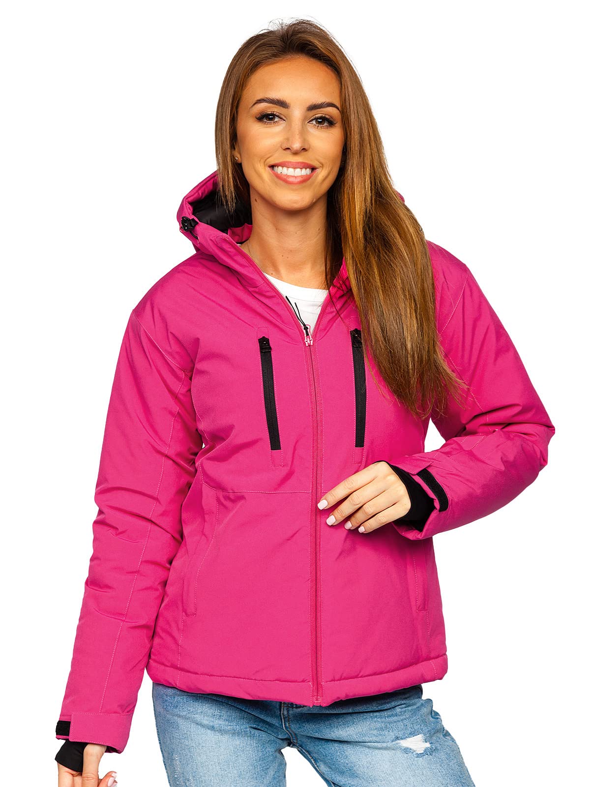 BOLF Damen Winterjacke Skijacke Snowboardjacke Schneejacke mit Kapuze Schneefang Bündchen Winddicht Wasserdicht Atmungsaktiv Outdoor Sport Style HH012 Rosa M [D4D]