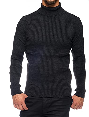 Karl´s People Herren Rollkragen-Pullover Herren Rolli S-5 XL • Rollkragenpullover für Herren mit Streifenmuster • Angenehmer Pullover Herren Langarm (5XL, Anthrazit)