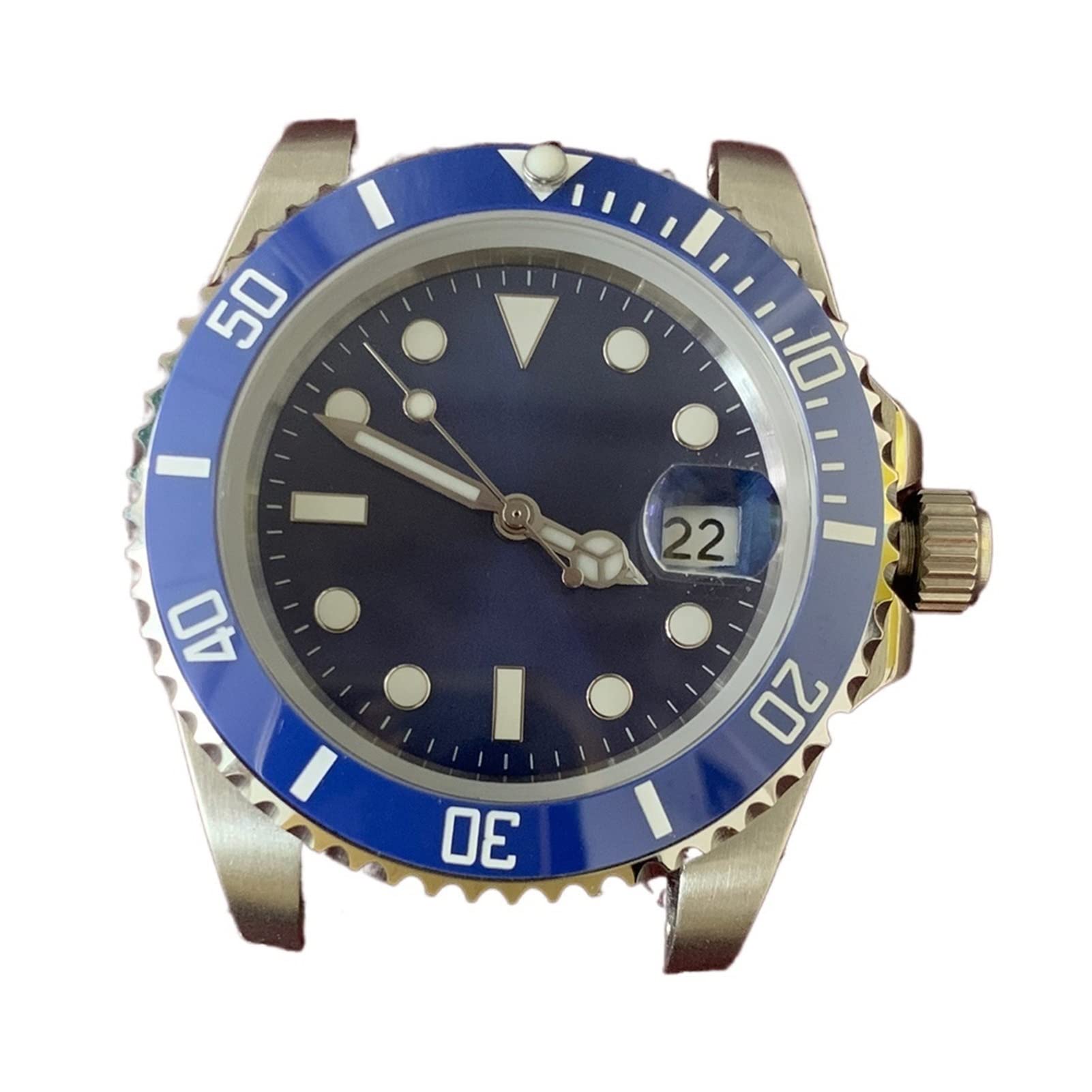 LORIER Sub Automatische Bewegung der automatischen Bewegung 40mm Edelstahlgehäuse Herren Modifikation Zubehör Blaue Zifferblatt Leuchtzeiger Keramik Lünette Uhrengehäuse (Color : 7)