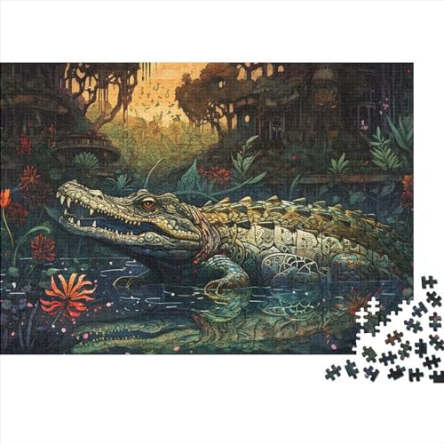 Schwierige, anspruchsvolle Puzzles, 1000-teiliges Krokodil-Holzpuzzle für Erwachsene und Teenager, interessante Puzzles zur Stressreduzierung (Größe 75x50cm)