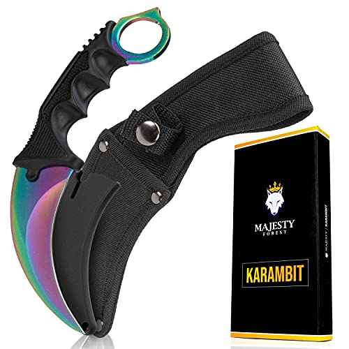 Majesty Forest® Karambit Messer (Rainbow) - CSGO Fade Trainer mit Holster und Klingenschutz