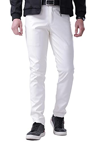 Idopy Herren Sommer Business Thin Slim Fit PU Kleid Kunstleder Hosen Jeans