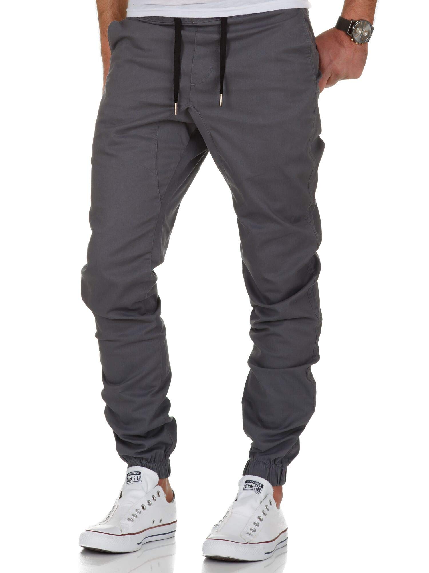 Amaci&Sons Herren Stretch Jogger Basic Chino Jeans Hose Cargo 7002 Dunkelgrau W30