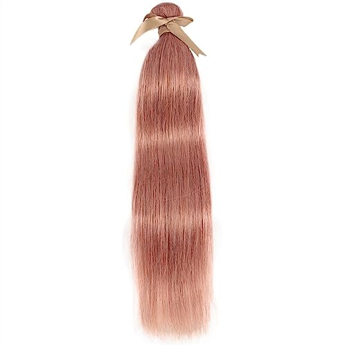 Human Hair Bundles Brasilianisches glattes Haar, 100% Echthaar, gewebt, Roségold, rosa Farbe, Remy-Haar, 3 Bündel human hair weave (Size : 12 14 16 18)