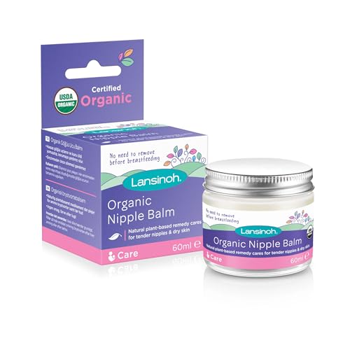 Lansinoh Organic Nipple Balm 60ml Natural Breastfeeding Cream, natural ingredients, tasteless, odourless, care for nipples when breastfeeding & dry skin when pregnant