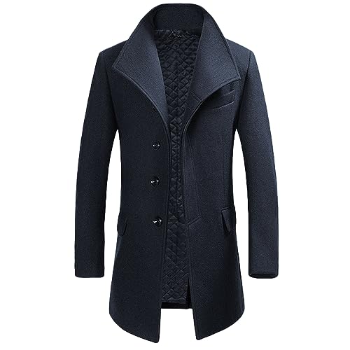 Allthemen Wintermantel Herren Lang Wolle Mantel Herren Schwarz Slim Fit Herrenmantel Business Mantel Wollmantel, Dunkelblau, XS