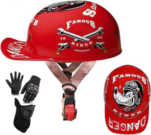 Baseballmütze Motorradhelm Deutscher Stil DOT/ECE-Geprüft, Dünner Totenkopfmützen-Halbschalenhelm Für Männer Frauen, Moped ATV Scooter Open Face Retro Helm A,XXL(63-64) CM