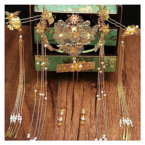 Haargabel, Braut-Haarnadeln, Hanfu-Haarstäbchen, Braut-Accessoires, neu, Xiuhe goldener Kopfschmuck, chinesische Haarnadel, passend for Hochzeit, Frauen, Mädchen, Hanfu-Haar-Accessoires, Kopfbedeckung