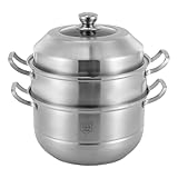 Dampfgarer-Set, Pot with Steamer Insert, Mehrschichtiger Suppentopf aus Edelstahl, für Herde zum Kochen und Dämpfen von Speisen