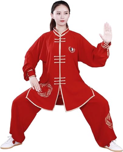 WLLKIY Kampfkunst-Uniform, Kung-Fu-Anzüge, langärmelige Tai-Chi-Kleidung, chinesisches traditionelles Taiji, Outdoor-Sprots,Rot-S