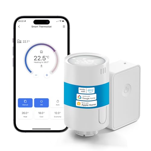 [Upgrade] Meross Smart Heizkörperthermostat inklusive Hub, kompatibel mit HomeKit, WLAN Heizungsthermostat Kompatibel mit Siri, Alexa und Google Assistant, Fernsteuerung, M30*1,5mm, 6 Adapter