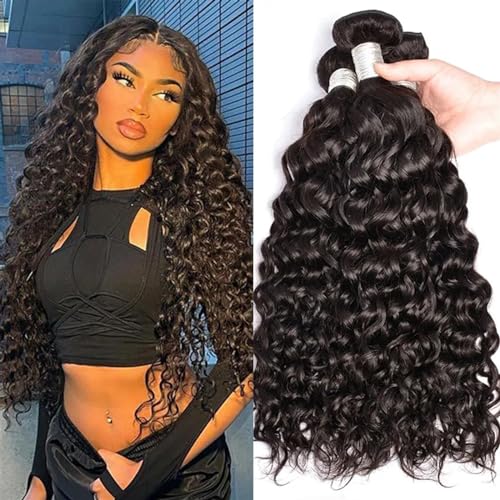 Human Hair Bundles Wellenbündel, Echthaar, Wasserwellenbündel, 100% unverarbeitetes reines Echthaar, nasse und gewellte Bündel, Doppelschuss, tiefes lockiges Gewebe, natürliches Schwarz human hair we