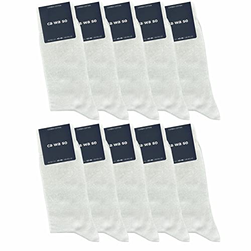 ca·wa·so 10 Paar hochwertige Socken ohne drückende Naht - Damen & Herren - weiche Baumwolle - Business & Freizeit (47-50, weiß)