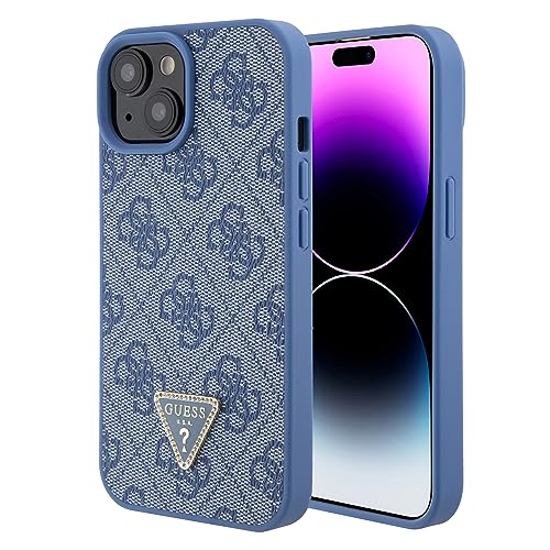 Guess GUHCP15SP4TDPB Hülle für iPhone 15 6.1" Blau hardcase Leather 4G Triangle Strass