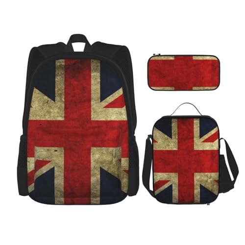 Mehrzweck-Schultasche mit niedlichem buntem Hundepfoten-Design, mit passendem Federmäppchen und Lunch-Tasche, stilvolle All-in-One-Lösung, Union Jack Design, Einheitsgröße