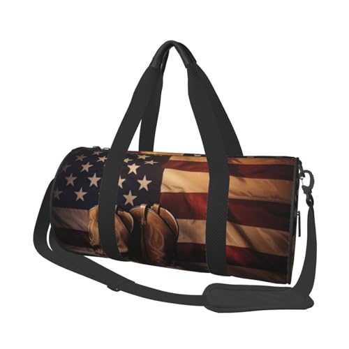 Robuste Reisetasche mit Engelsflügeln, geräumige und stilvolle Tasche für alle Ihre Reisebedürfnisse, Amerikanische Flagge mit Cowboystiefeln, Einheitsgröße