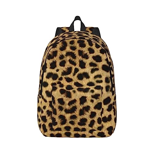 Wurton Unisex Leopard Tier Print Canvas Rucksack Niedlicher Reiserucksack Lässiger Sportästhetischer Rucksack, Schwarz , M