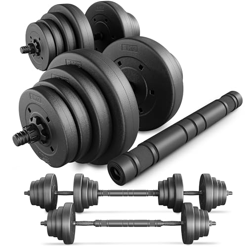 TREX SPORT Hanteln Set | 2er Set Kurzhanteln & Langhantel | 20kg 40kg Hantelset Dumbbell Set mit Verbindungsrohr - 40kg (2x20kg)