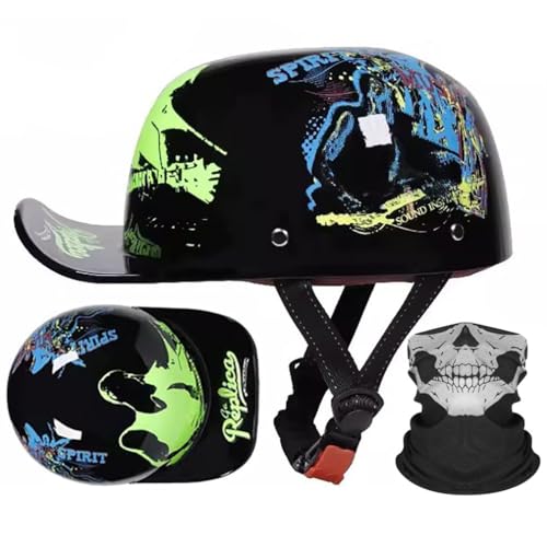 Motorrad Halbhelm Halbschalenhelm Baseballmütze-Helm ECE-Zulassung Motorradhelm Baseball Cap Mit Gesichtsschutz Schnelllösetaste Retro VerläNgerte Krempe S-XL 55-62CM