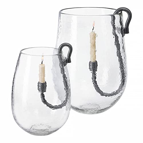 LOBERON® Windlicht 2er Set Vermand, Zwei Größen, mundgeblasen, rustikaler Charme, mit separatem Kerzenhalter, Outdoor-Windlicht, Glas, Eisen, klar/schwarz