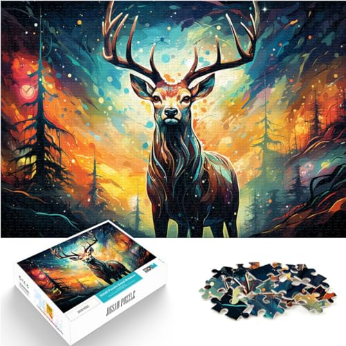 Puzzles, farbenfroh, wunderschöner Sternenhimmel, Hirsch, Puzzles 1000 Teile für Erwachsene, Holzpuzzle, Geburtstagsgeschenk, Geschenke für 1000 Teile (50 x 75 cm)