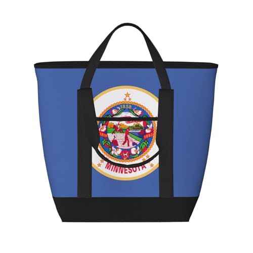 YQxwJL Isolierte Kühltasche mit Minnesota-Staatsflaggen-Druck, großes Fassungsvermögen, Einkaufstasche, Reisetasche, Strand, wiederverwendbare Einkaufstasche für Erwachsene, Schwarz, Einheitsgröße