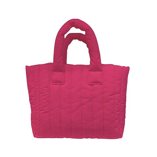 ohodhmnu Damen Tragetasche, Winter Damentasche Weiche Nylon Handtaschen Baumwolle Pad Stitching Geldbörsen Taschen Koreanische Leichte Damentasche, hot pink, with ribbon