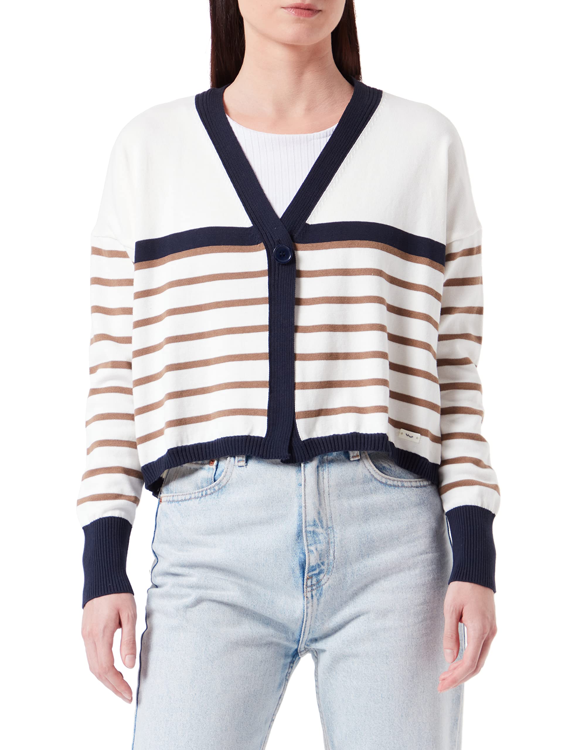 LTB Jeans Damen Kalene Strickjacke, White Navy Otter Stripes 12802, XS