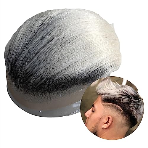 Perücke Männer Indische Echthaar-Perücke, Herren-Toupet, Spitze und Pu-Basis, Lace-Front-Haarsysteme, 20,3 x 25,4 cm, männliche Haarprothese, 1B/60, Farbe, glattes Haar, Teile for Männer Toupet für H