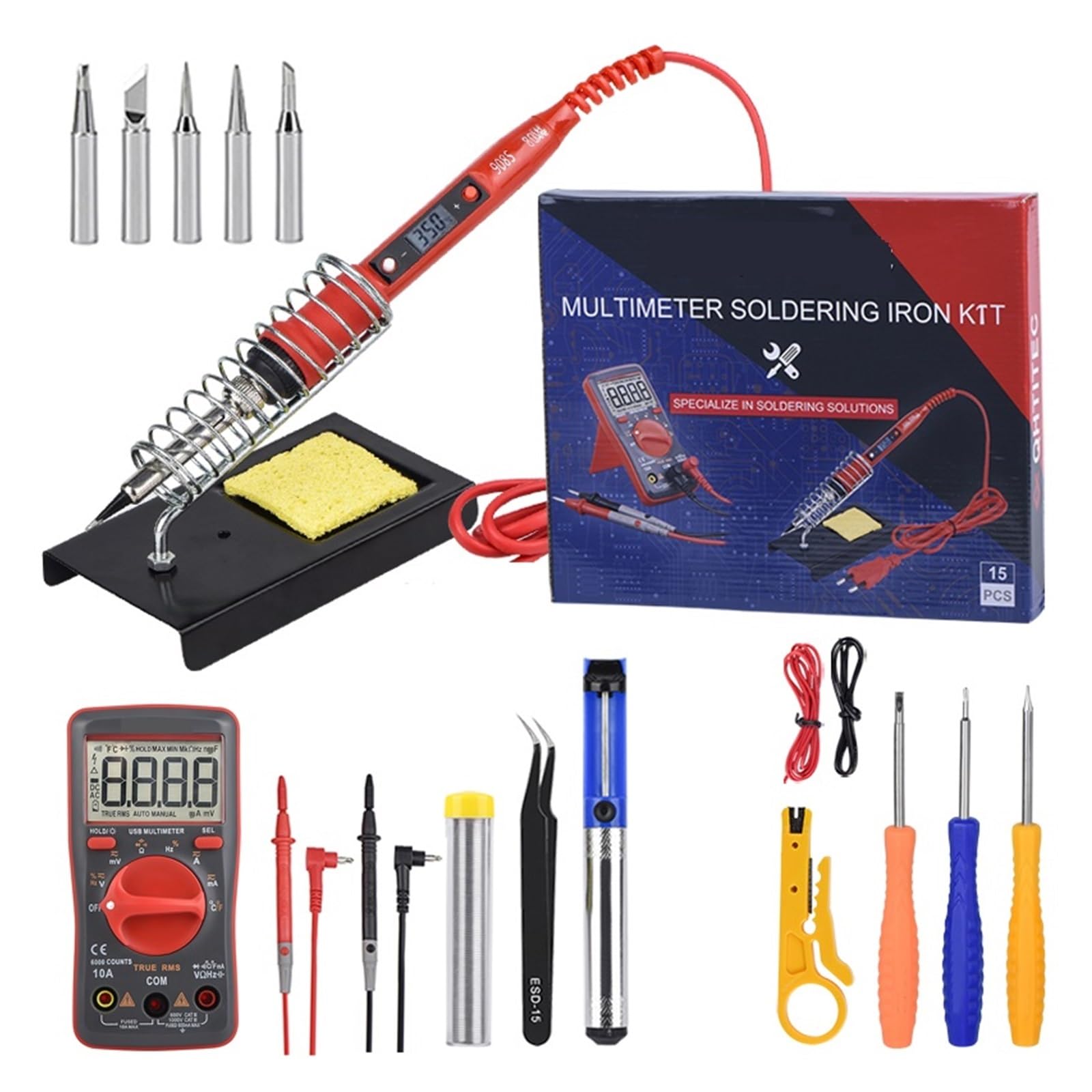 WLLKIY 80-W-Lötkolben-Elektrosatz, Einstellbare Temperatur, Tragbares LCD-Zinnschweißwerkzeug, Holzeisensatz for Heimwerker-Kit-Spitze Sicher Und Stabil(Red-01)