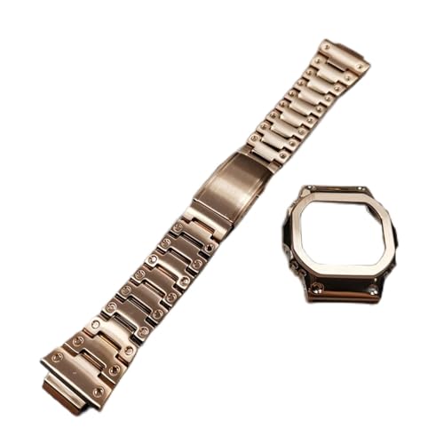 LOUPKC MINGSHAN Kompatibel mit DW5600 Watchband- und Lünette Metall -Set kompatibel mit GWM5610 GW5000 Edelstahl -Wachbandkoffer DW5600 GW-M5610 GW5000 Serie mit Tools(Rose Gold set,5610 Style)