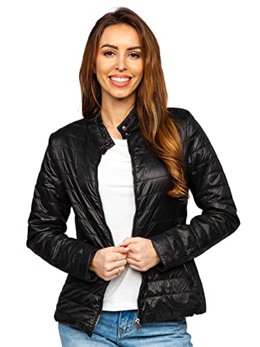 BOLF Damen Übergangsjacke Steppjacke Stehkragen Daunenjacke Reißverschluss Sportjacke Zip Wärme Freizeit Sport Basic Outdoor Casual Style 7013 Schwarz S [D4D]