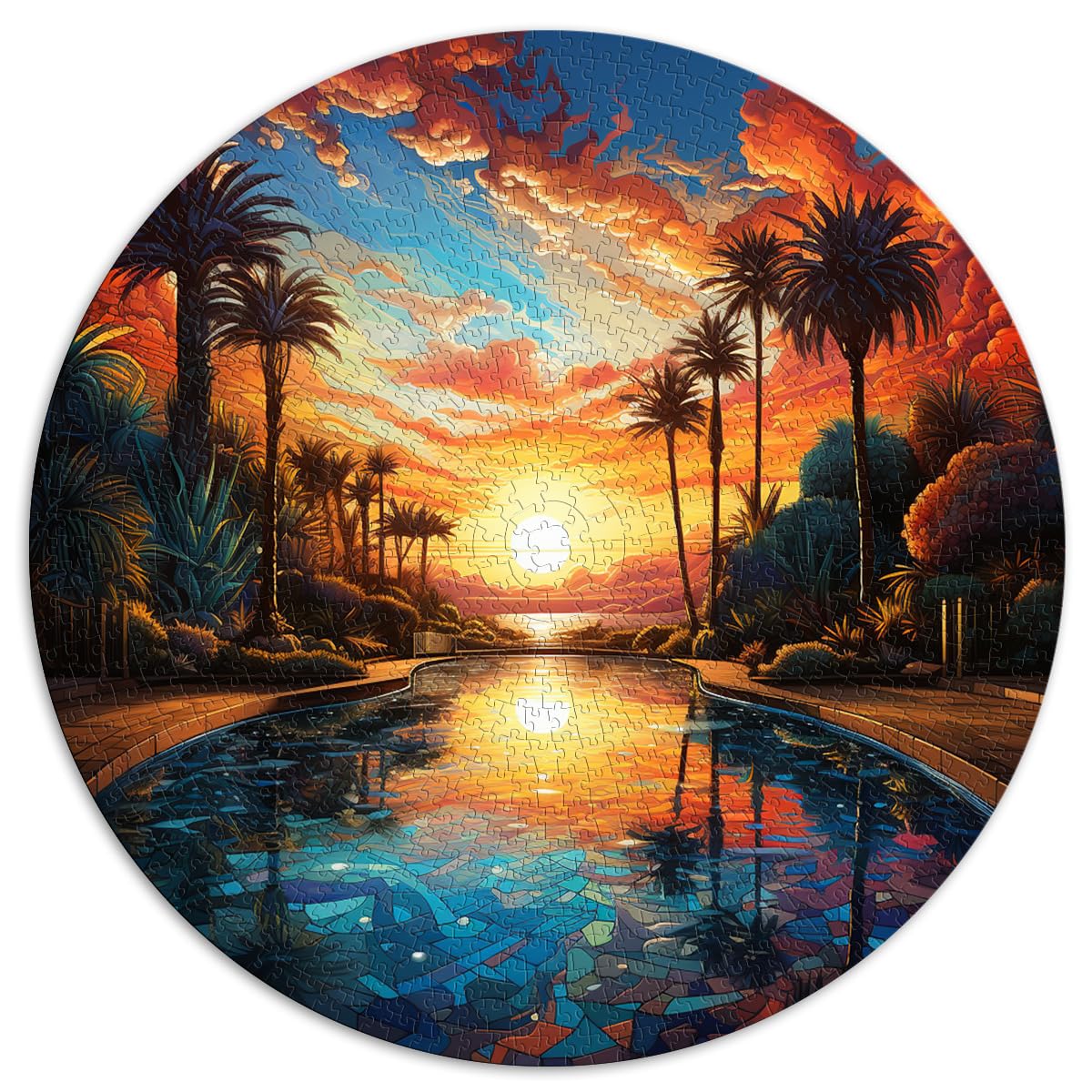 Puzzle für einen verträumten Sonnenuntergang am Pool. Lustiges Puzzle für Erwachsene, 1000 Teile, 26,5 x 26,5 Zoll, pädagogisches Puzzlespiel für Geburtstag, Weihnachten