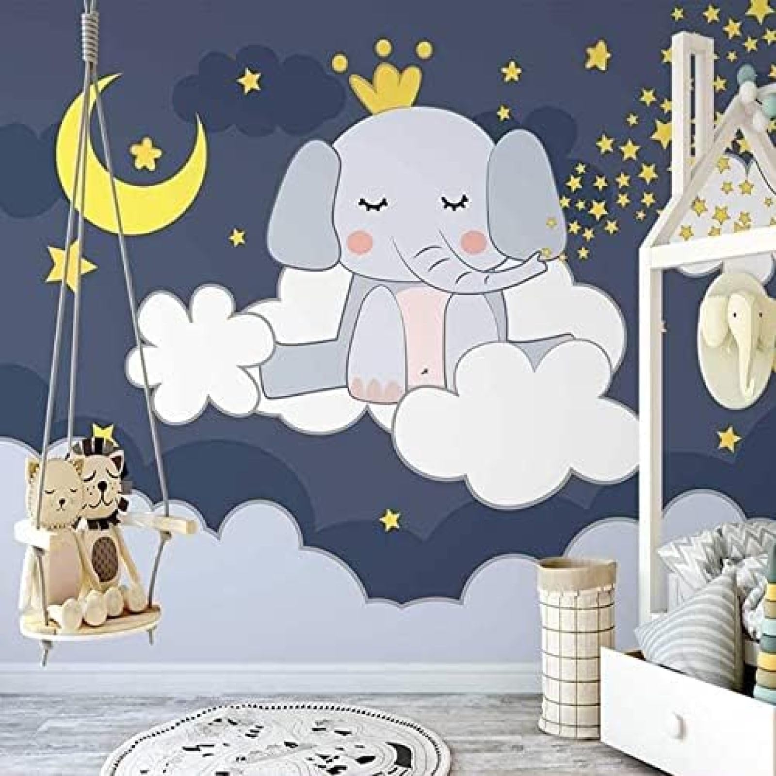 Handgemalte Krone Cartoon Baby Elefant Kinder 3D Tapeten Wanddekoration Fototapete Sofas Wohnzimmer Wandbild Schlafzimmer-400cm×280cm