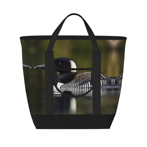 YQxwJL Loon Nature isolierte Kühltasche mit Vogelmotiv, großes Fassungsvermögen, Einkaufstasche, Reisen, Strand, wiederverwendbare Einkaufstasche für Erwachsene, Schwarz, Einheitsgröße