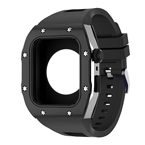 KANUZ Modifikations-Mod-Kit für Apple Watch, Armband 8, 7, 44 mm, 45 mm, Silikonband, Metallrahmen, Zubehör für iWatch Serie 6, 5, 4 SE (Farbe: F, Größe: 44 mm für 6/5/4/SE)