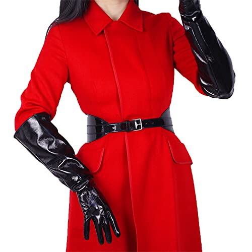 DooWay 50,8 cm lange Handschuhe aus Kunstleder mit breiten Ärmeln für Cosplay, Kleid, Finger, Ellenbogen, Oper, Club, Party, Shine Black, Medium