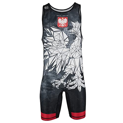 Extreme Hobby Wrestling-Trikot für Männer POLAND CAMO, Kompressionstrikot REH-TECHRESPONSE One-Piece Sleeveles Bodysuit Ringer-Trikot Herren