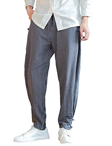 Idopy Herren Chinesisch Traditionelle Leinen Baumwolle Loose Fit Lässig Leichte elastische Taille Frühling Herbst Hose