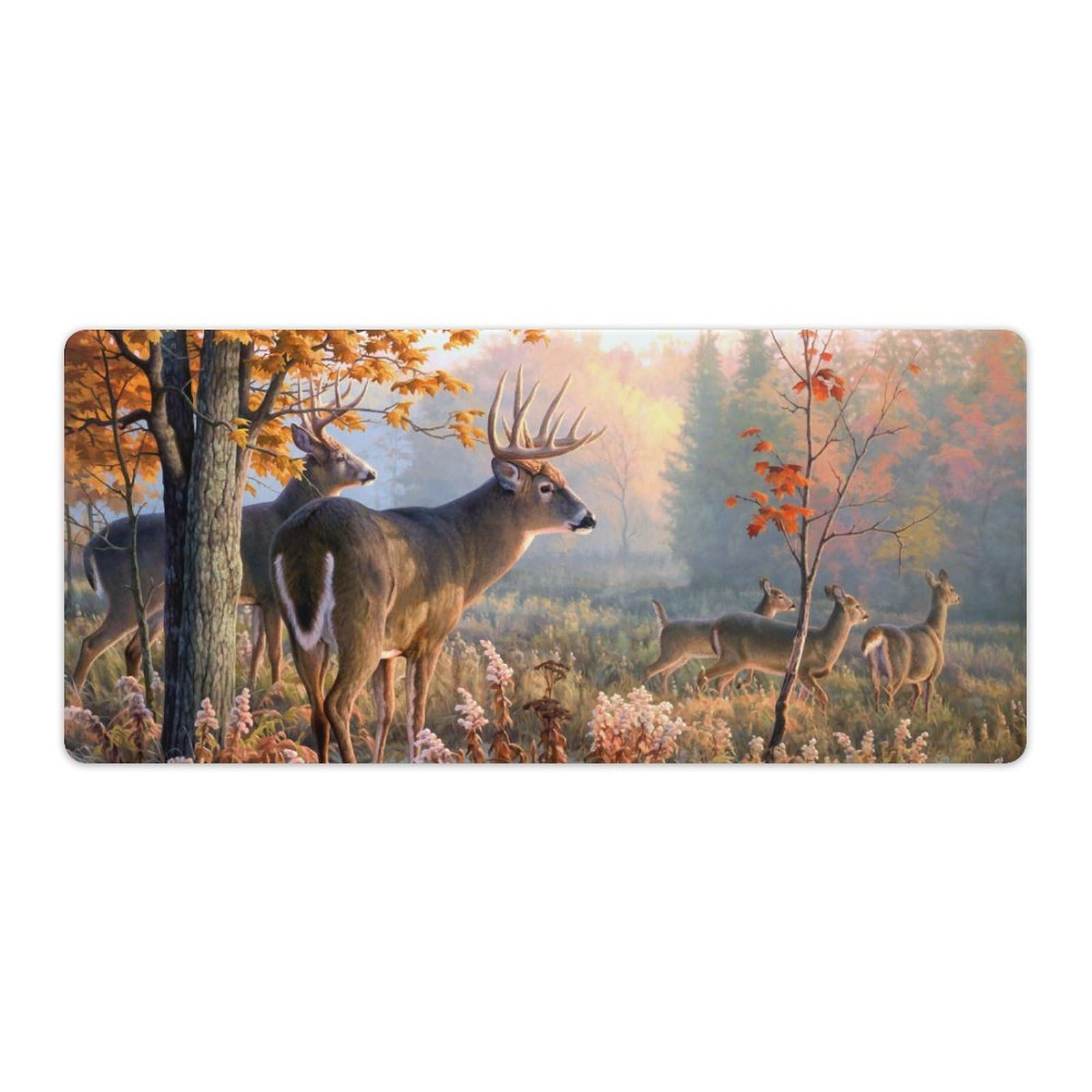 HABXNJF Große Schreibtischunterlage, Jagd-Hirschfamilie, Mauspad, 40 x 90 cm, rutschfeste Schreibtischschutzmatte für Zuhause, Büro