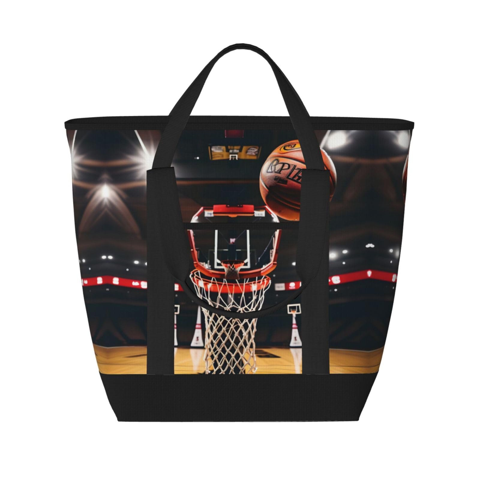 YQxwJL Isolierte Kühltasche mit Basketball-Druck, große Kapazität, Einkaufstasche, Reisen, Strand, wiederverwendbare Einkaufstasche für Erwachsene, Schwarz, Einheitsgröße