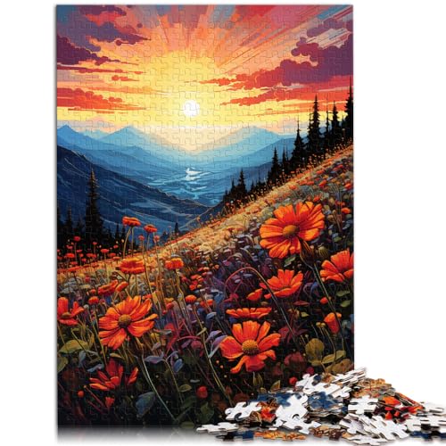 Puzzle Berglandschaft mit Wildblumen, 1000 große Teile, Puzzle für Erwachsene, Holzpuzzle zum Stressabbau, schwierige Herausforderung, 1000 Teile (50 x 75 cm)