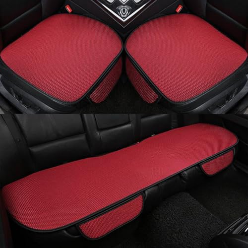 GodbTG Ice Silk Non-Slip Car Seat Pad for Summer Breathable and Refreshing, Bottom Seat Covers for Cars of Front Seats (Red,2 PCS Front Cushion and 1 PCS Rear Cushion)