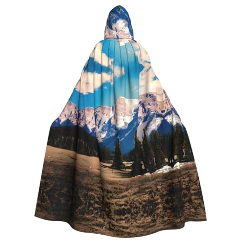 WURTON Rocky Mountains Print Halloween Hooded Cloak Costume for Carnival Theme Party Decora Witch Vampire Costume