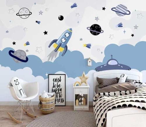 Cartoon Raumschiffe Sterne Planeten 3D Tapete Poster Restaurant Schlafzimmer Wohnzimmer Sofa TV Dekorative Wand-250cm×170cm