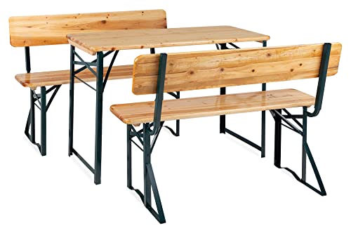 Stagecaptain BBDL-119 5X Set Hirschgarten Bierzeltgarnitur mit Lehne für Balkon - Version mit 119 cm Länge - Klappbare Festzeltgarnitur 5X Tisch, 10x Bank - Holz Sitzgarnitur - Innen & Außenbereich