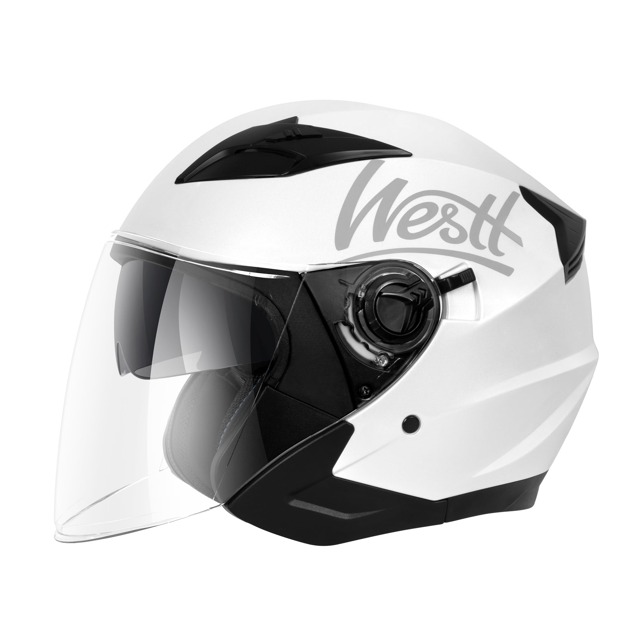 Westt Jethelm mit Visier und Sonnenblende Motorradhelm Herren Damen Rollerhelm Mopedhelm Mofa Chopper Helm Motorrad Halbhelm Open-Face-Helm Pilotenhelm ECE DOT Zertifiziert